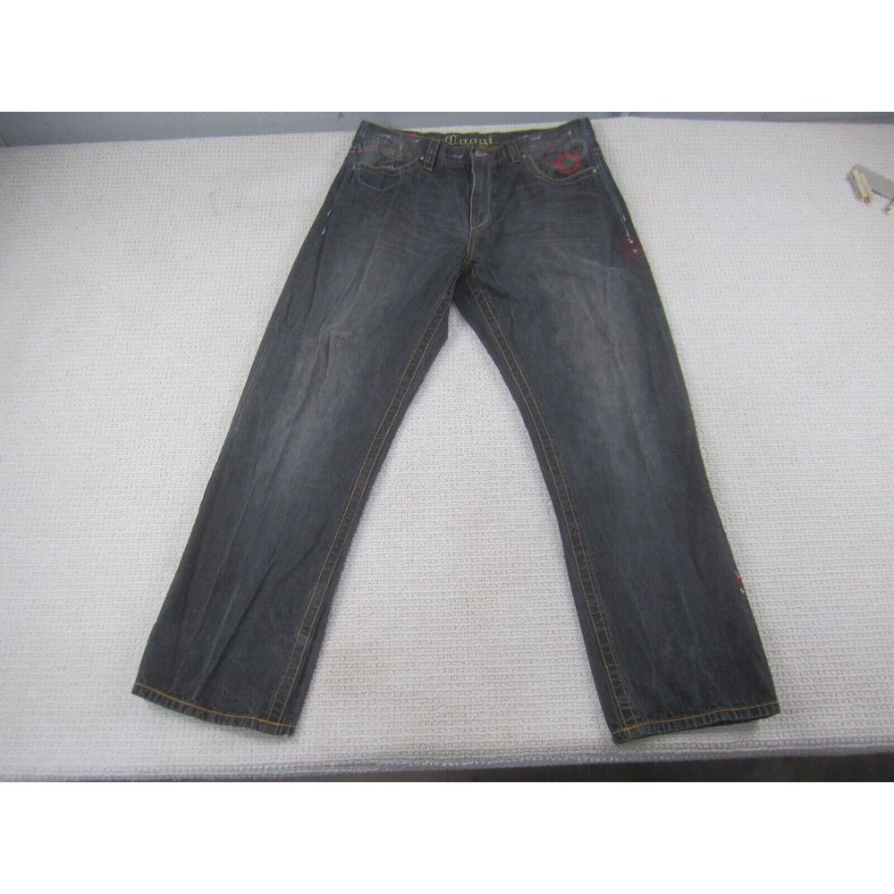 Coogi Jeans Mens 40 Black Denim Designer Hip‎ Hop Y2K Circle Embroidery 40x34